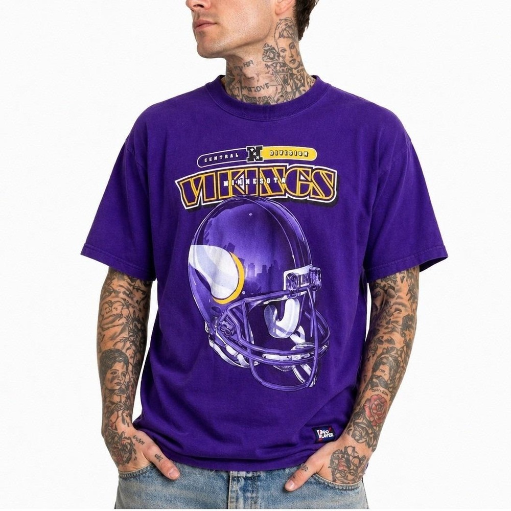 90s Vintage Minnesota Vikings T Shirt Mens S M Pro Player Purple Crew Graphic T